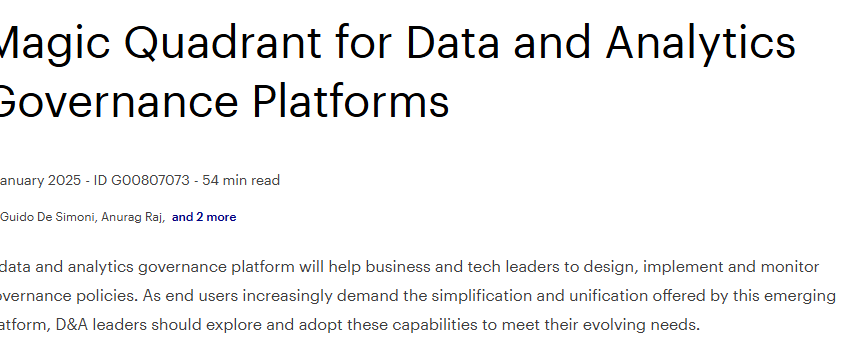  Magic Quadrant for Data and Analytics Governance Platforms